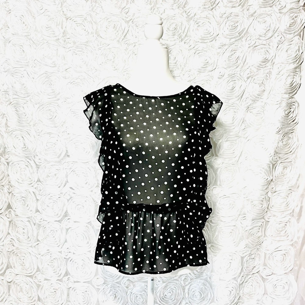 MYTH NYC Black and White Polka Dot Semi-Sheer Top